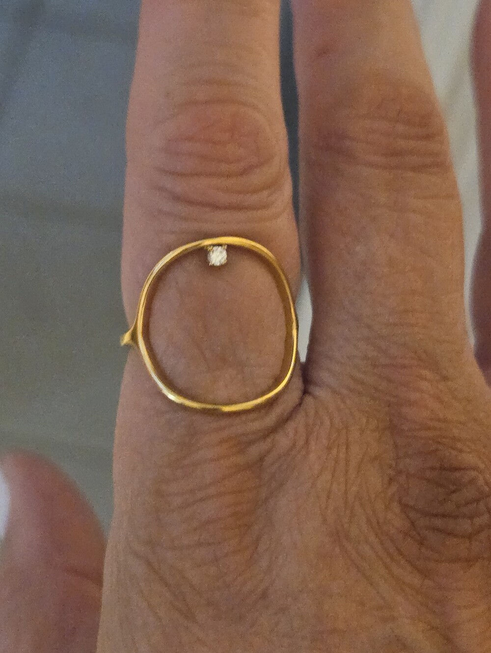 Chansutt Pearls Alex Ring - Gold Open Circle Ring with Single Stone